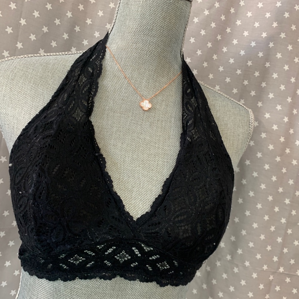 BLACK HALTER LACE BRALETTE